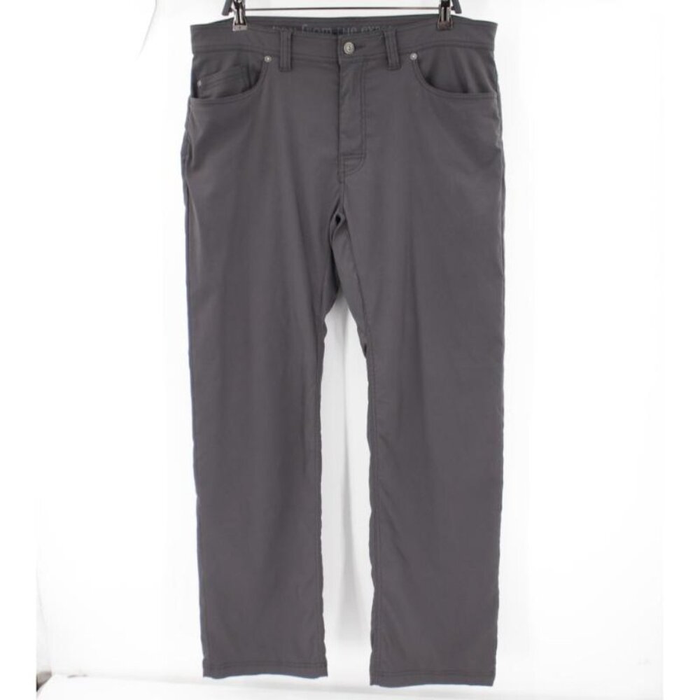 prana pants men's 36 L32 slim fit Brion Hiking gray flat front nylon blend gorp